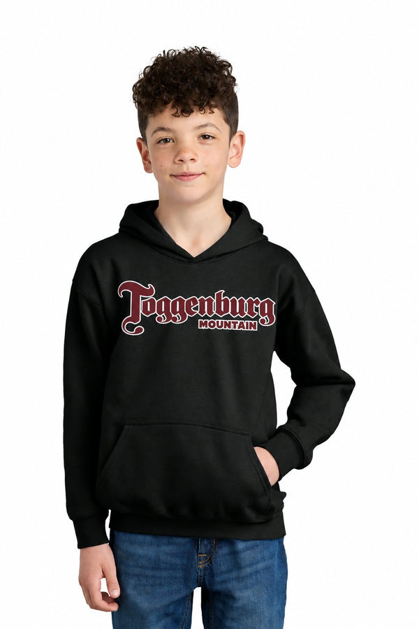 Tog's Classic Hoodie (Youth) in Black, front on model