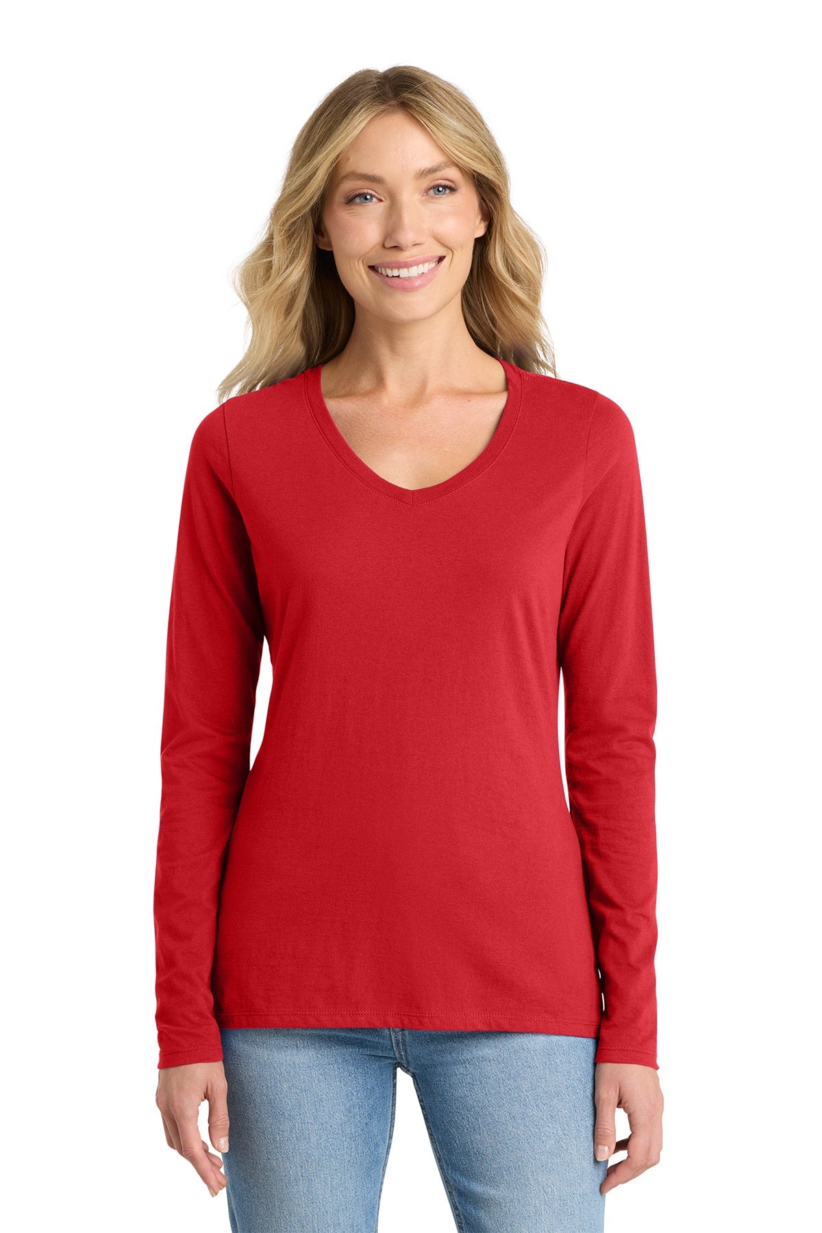 Port & Co™ Women's Long Sleeve Fan Favorite™ V-Neck Tee - Patriot Prints Edition