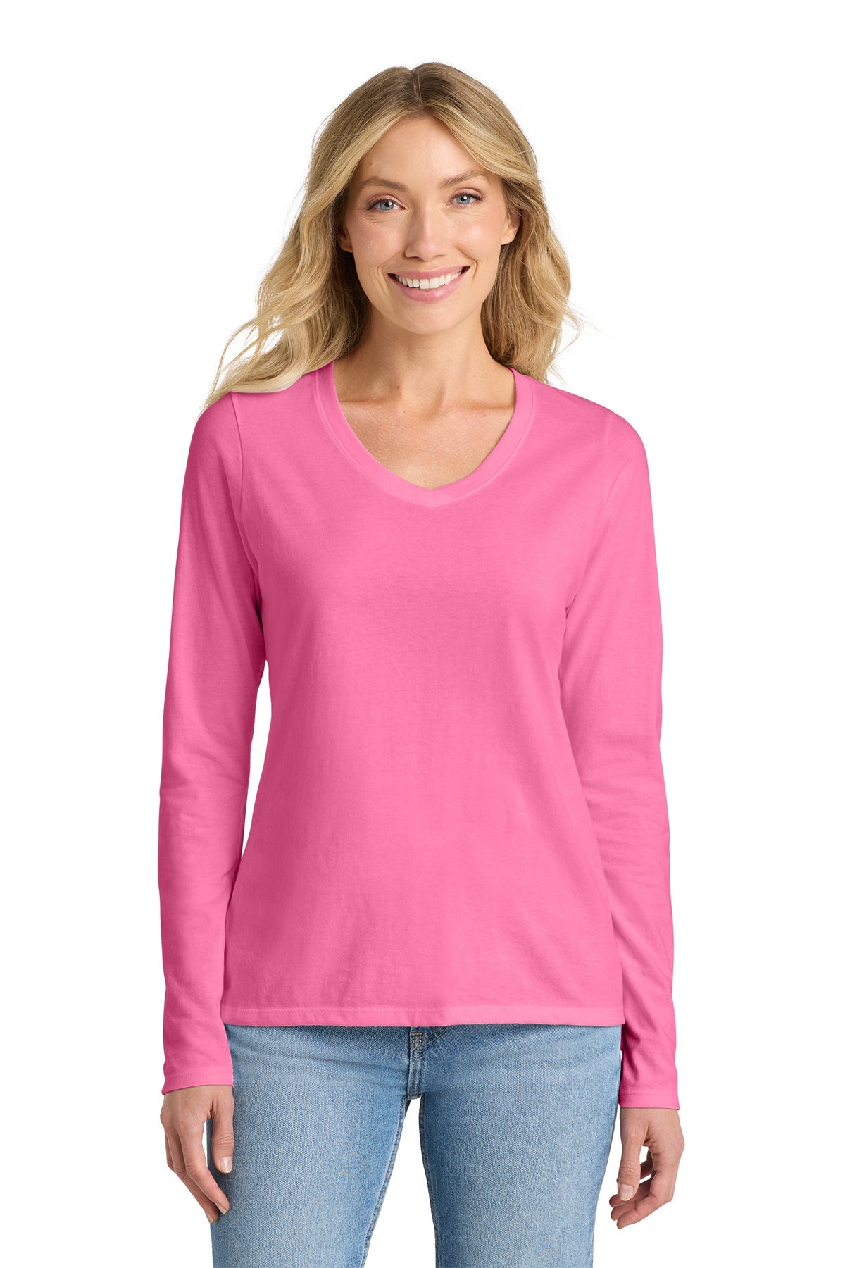 Port & Co™ Women's Long Sleeve Fan Favorite™ V-Neck Tee - Patriot Prints Edition