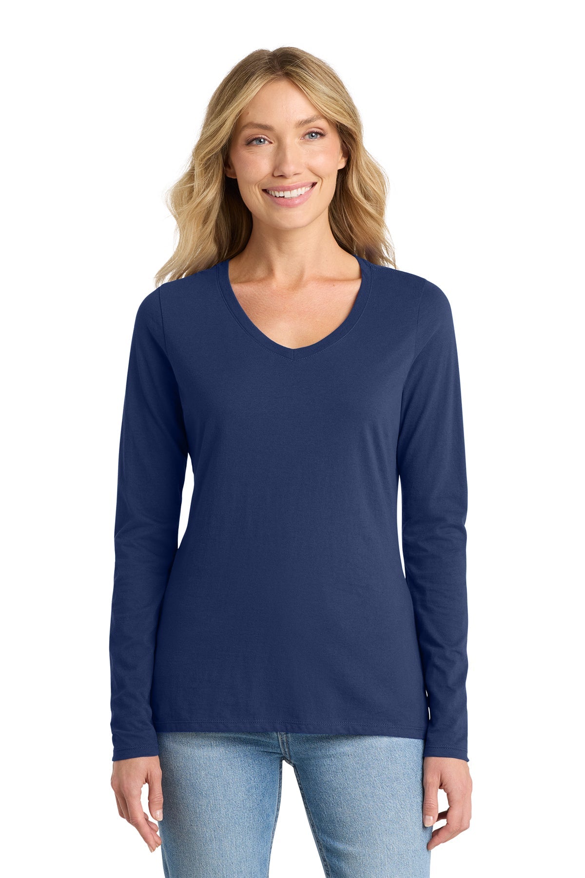 Port & Co™ Women's Long Sleeve Fan Favorite™ V-Neck Tee - Patriot Prints Edition