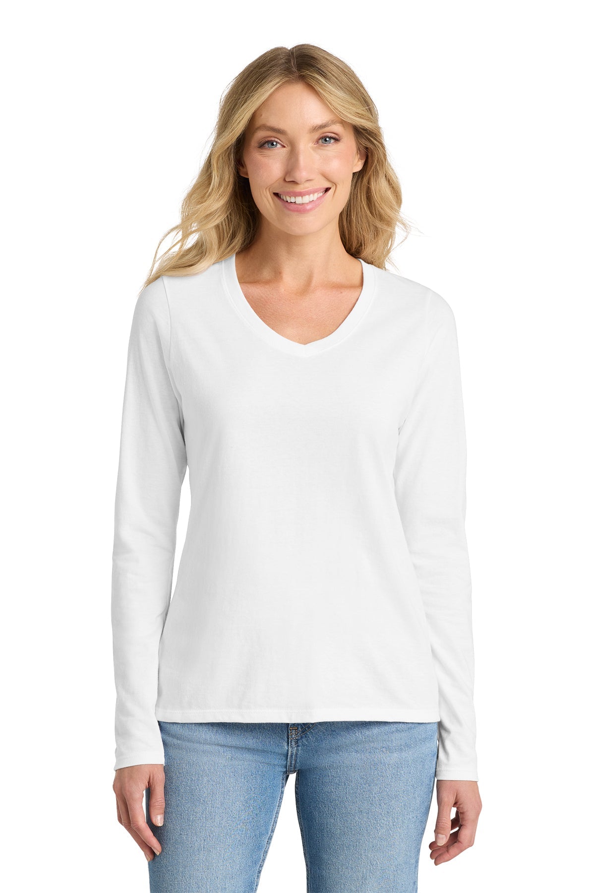 Port & Co™ Women's Long Sleeve Fan Favorite™ V-Neck Tee - Patriot Prints Edition