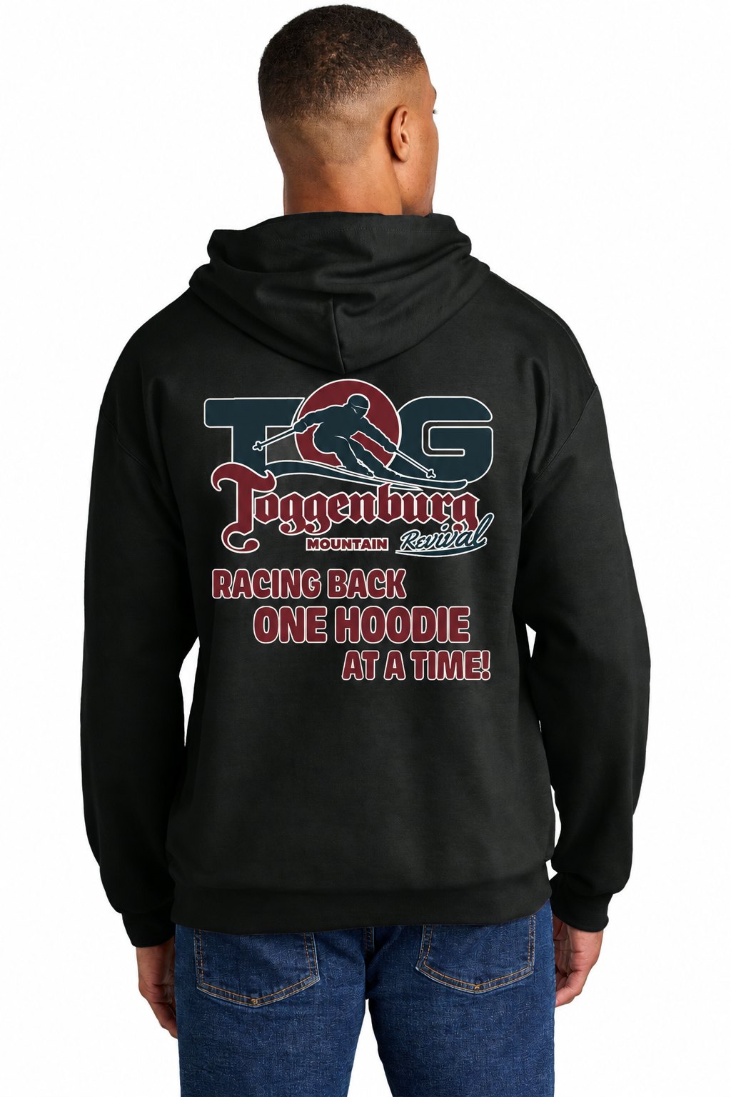 Tog's Classic Hoodie in Black, back on model