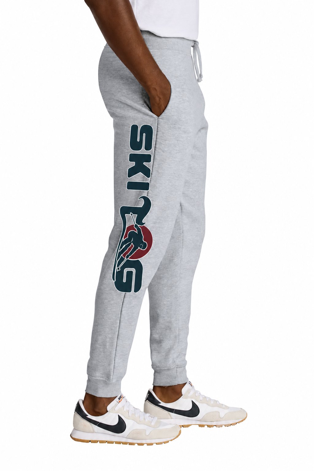 Tog's Joggers / Sweats in Light Heather Grey, side on model