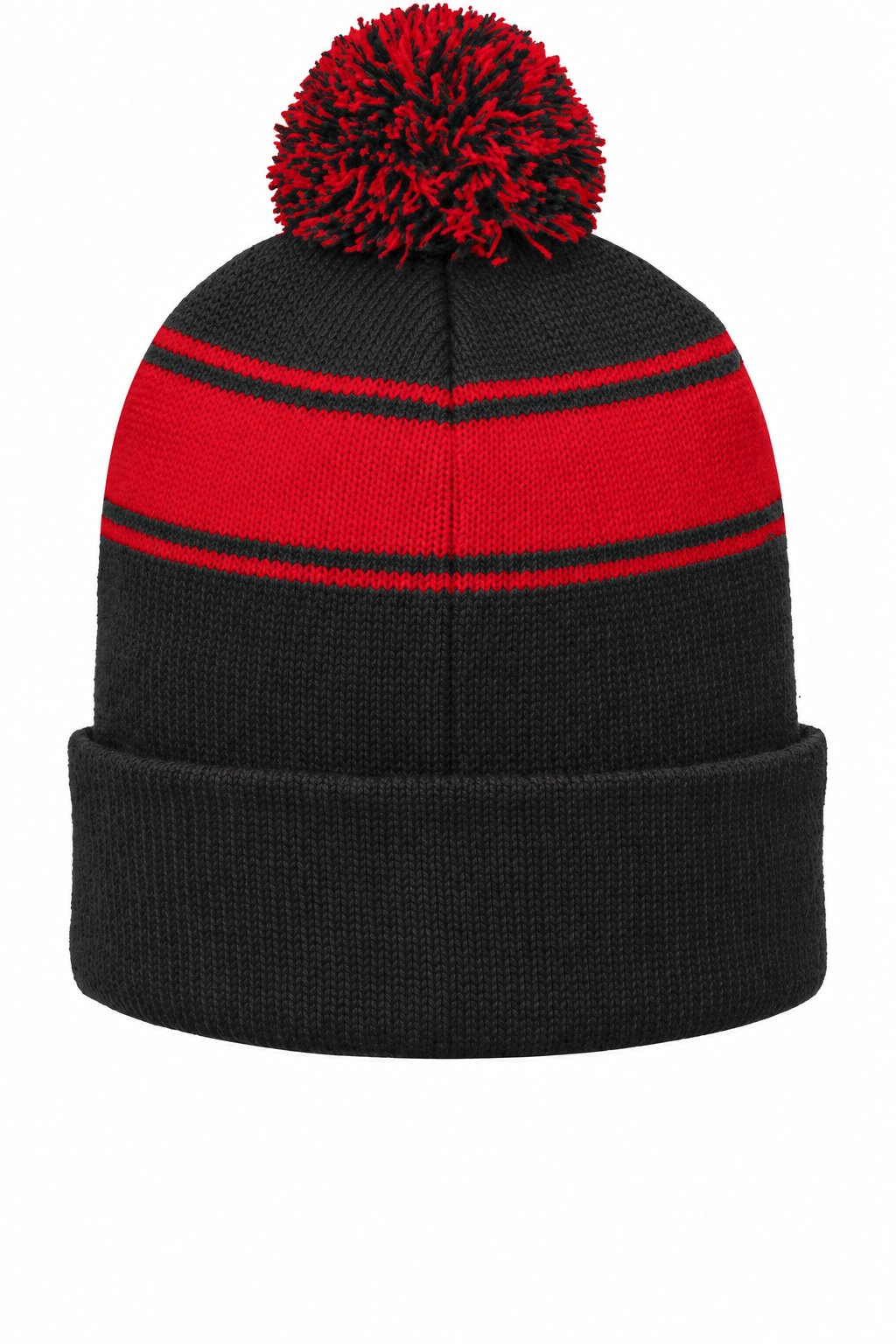 Tog's Pom Pom Beanie in Black/True Red, back