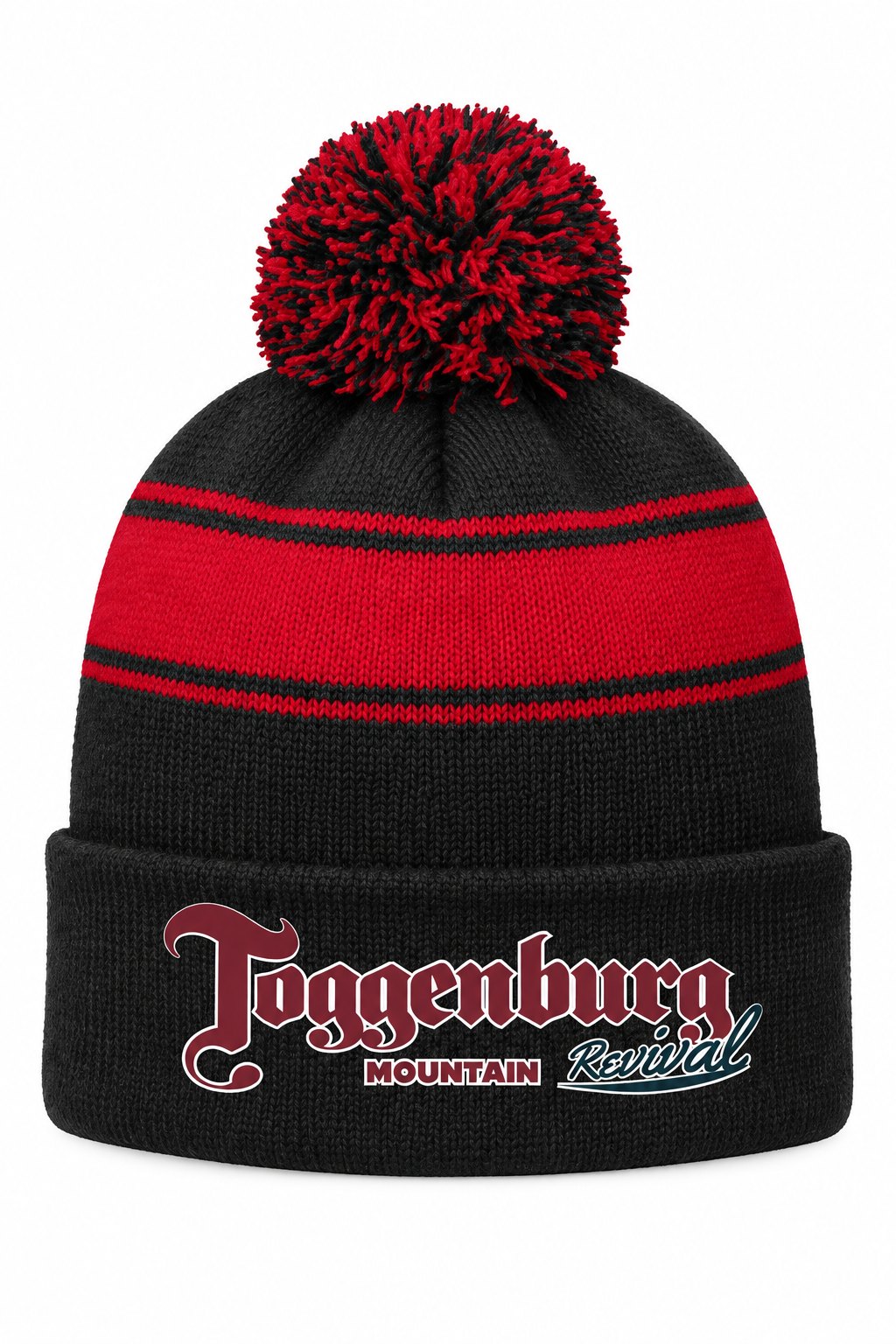 Tog's Pom Pom Beanie in Black/True Red, front