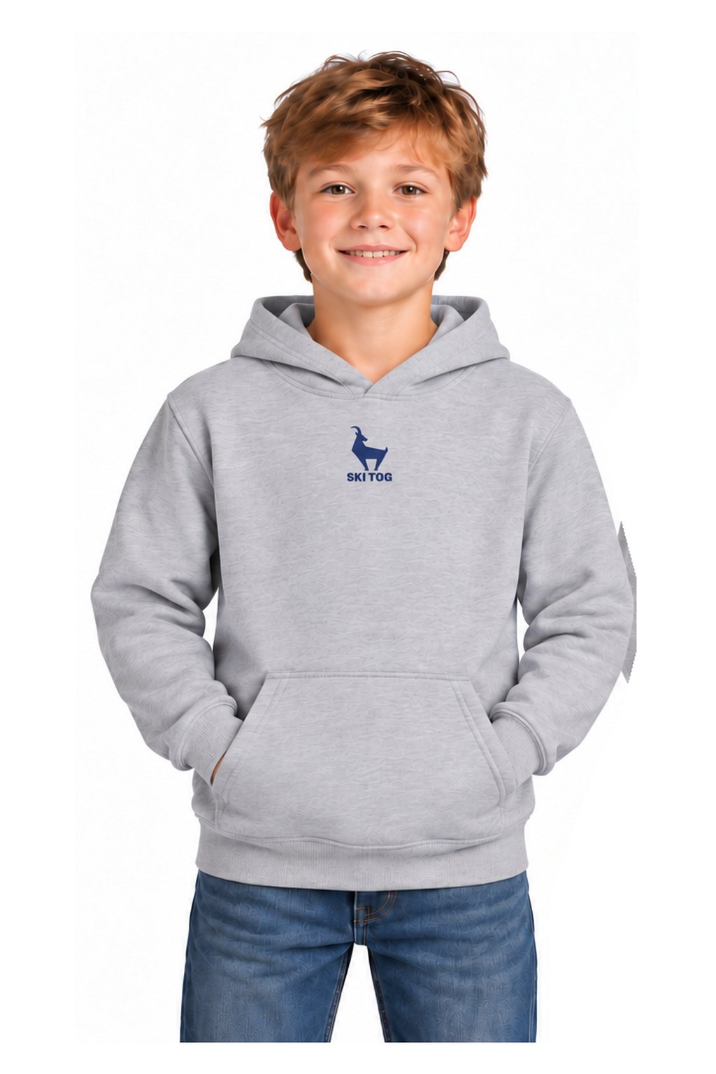 Tog's Retro Hoodie (Youth) in Ring Spun Sport Grey, front on model