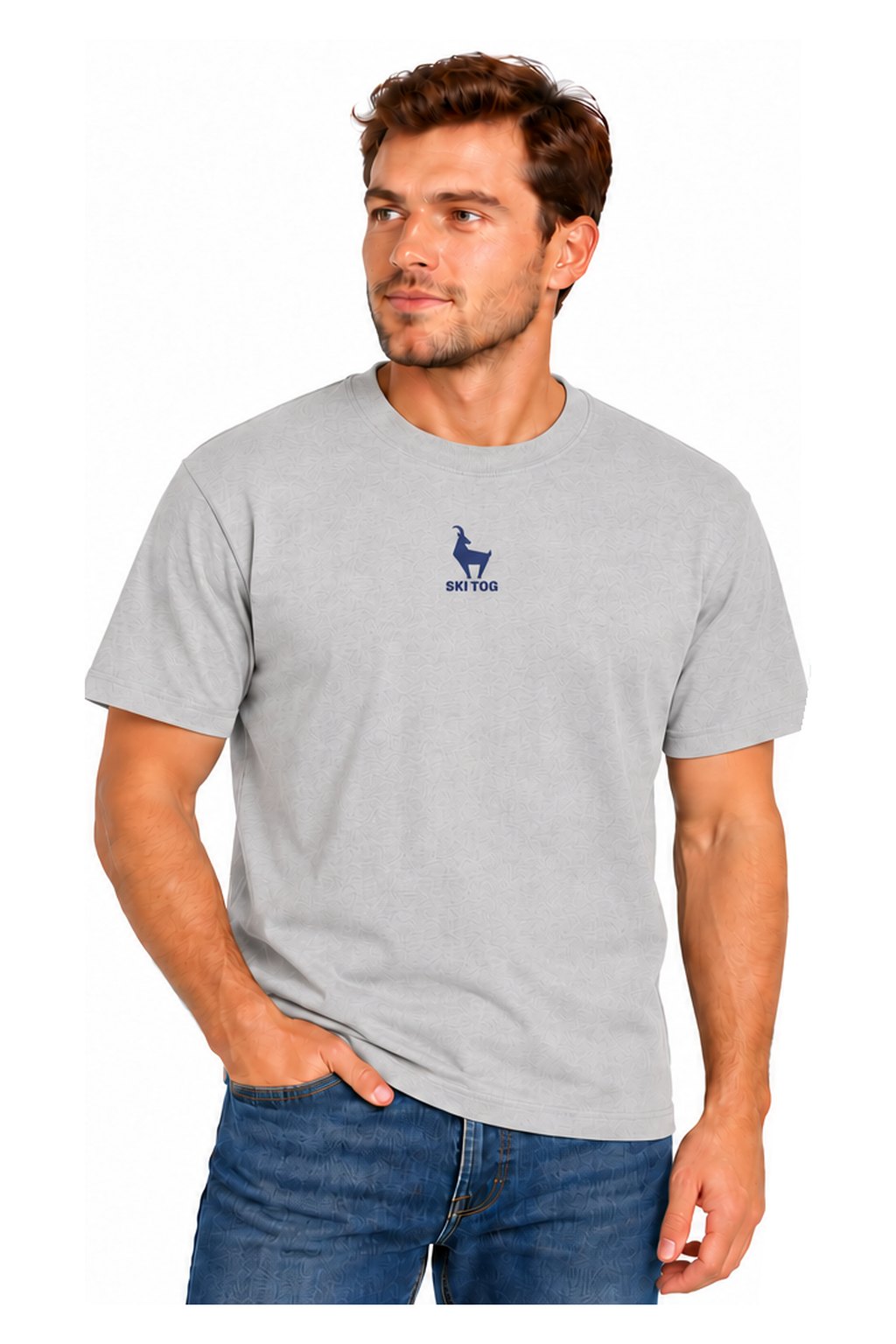Tog's Retro Tee in Light Gray, front on model