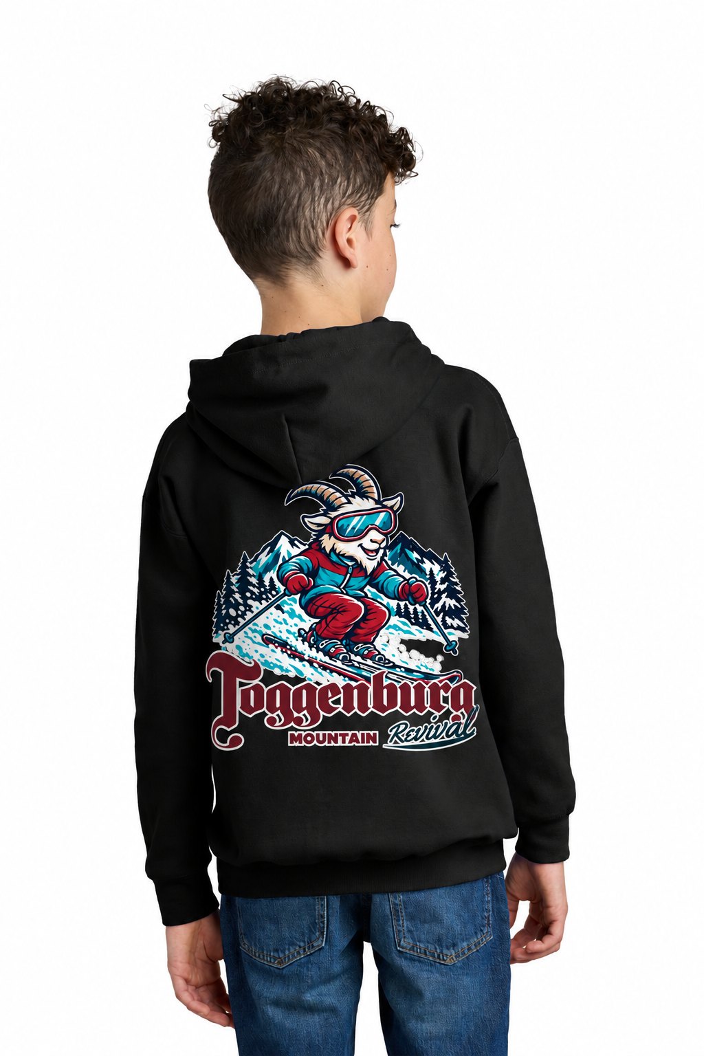 Tog's Revival Hoodie (Youth) in Black, back on model