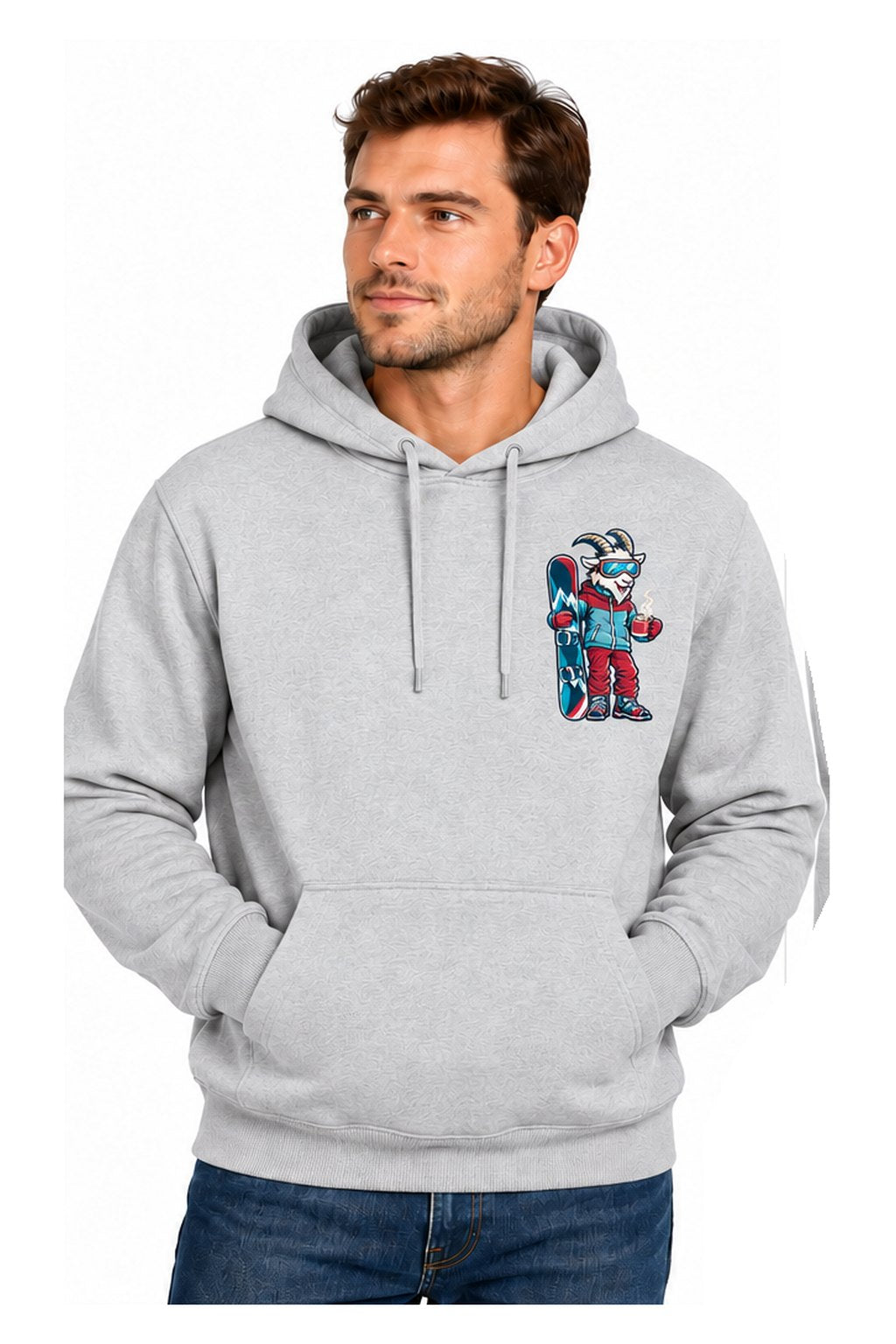 Tog's Revival Snowboard Hoodie in Ash Grey, front on model