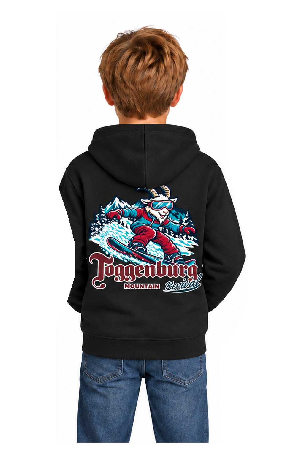 Tog's Revival Snowboard Hoodie (Youth) in Black, back on model