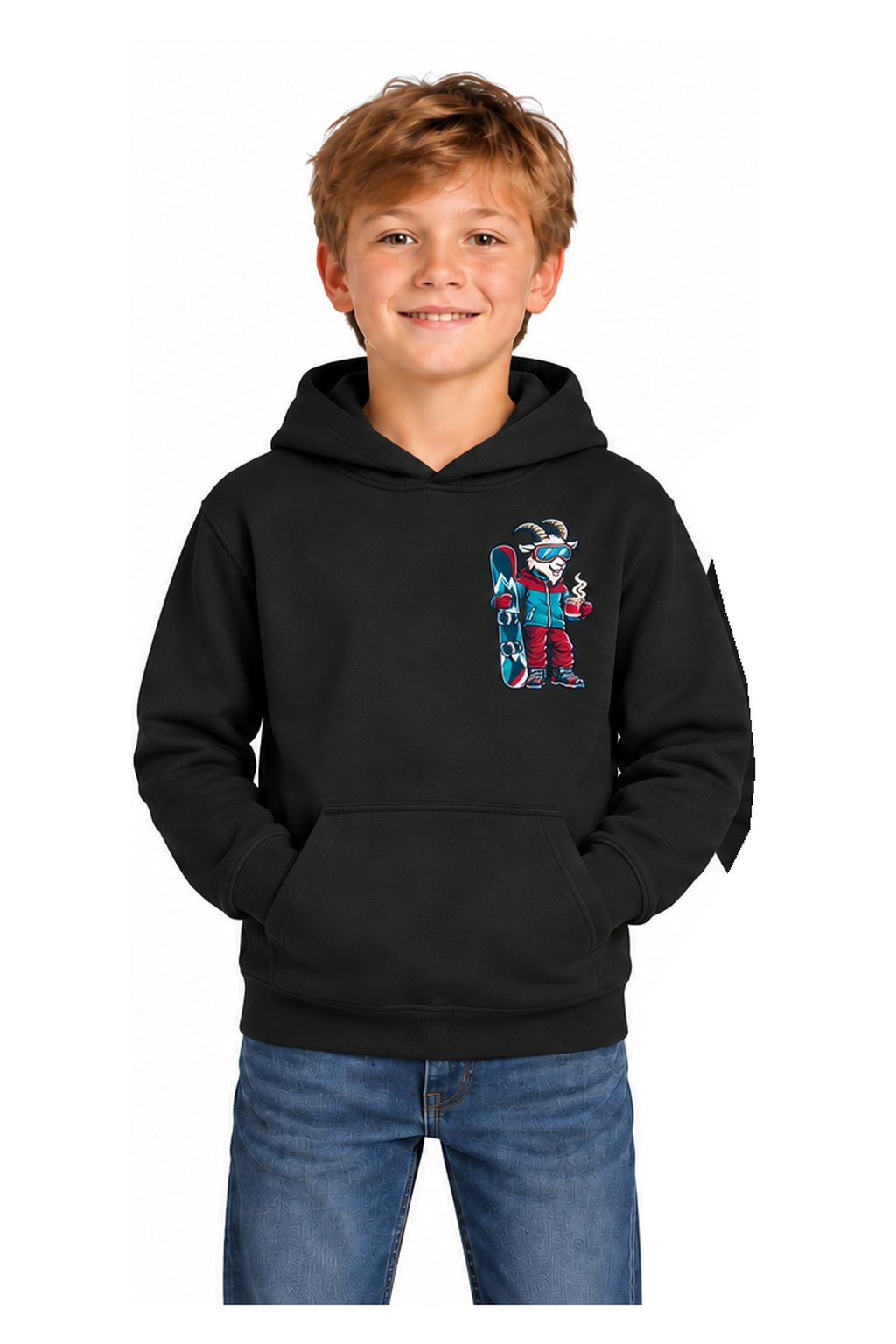 Tog's Revival Snowboard Hoodie (Youth) in Black, front on model