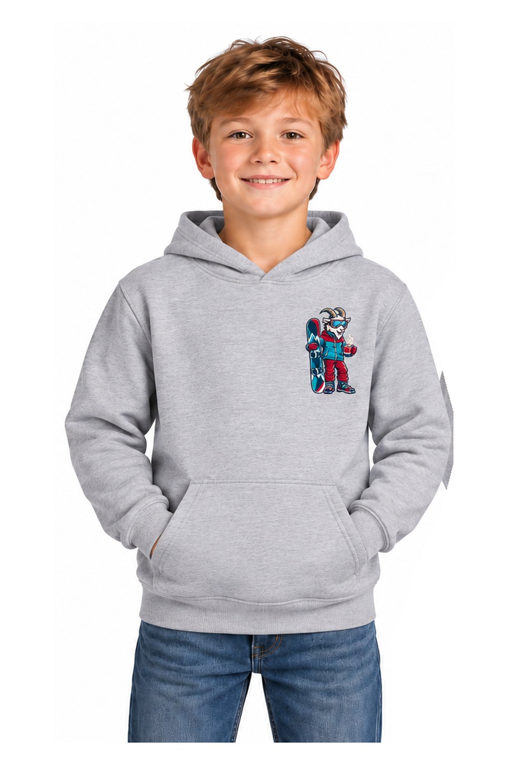 Tog's Revival Snowboard Hoodie (Youth) in Ring Spun Sport Grey, front on model