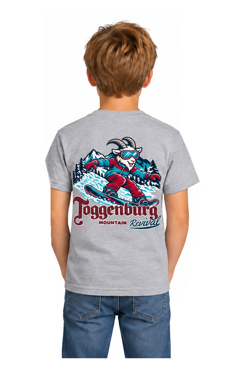Tog's Revival Snowboard Tee (Youth) in Light Gray, back on model