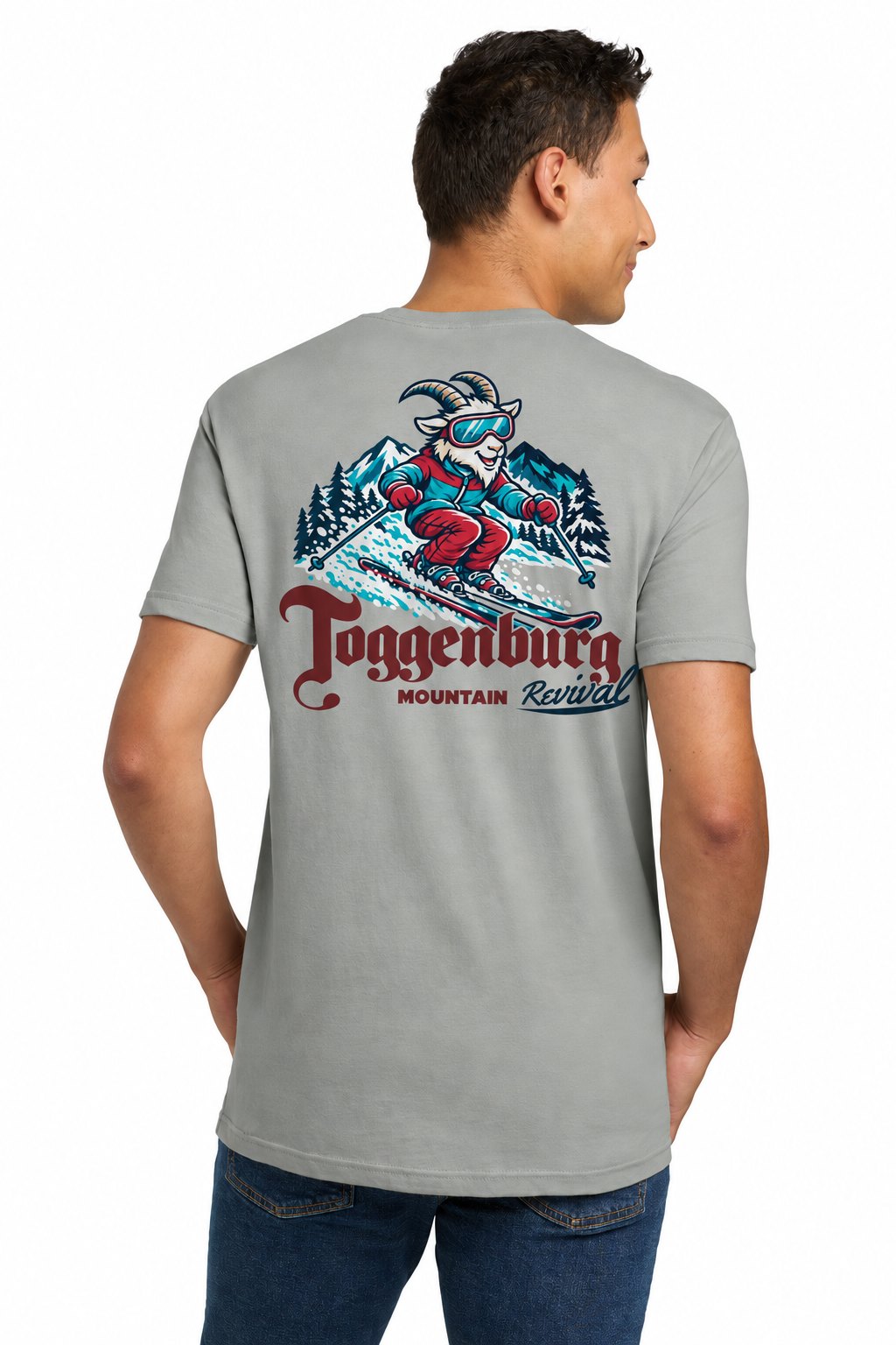 Tog's Revival Tee in Light Gray, back on model