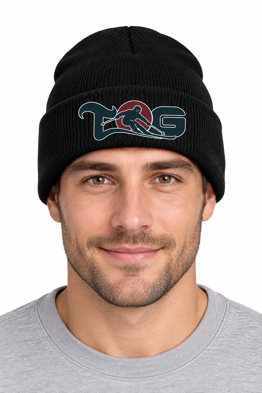 Tog's Traditional Beanie in Black, front on model